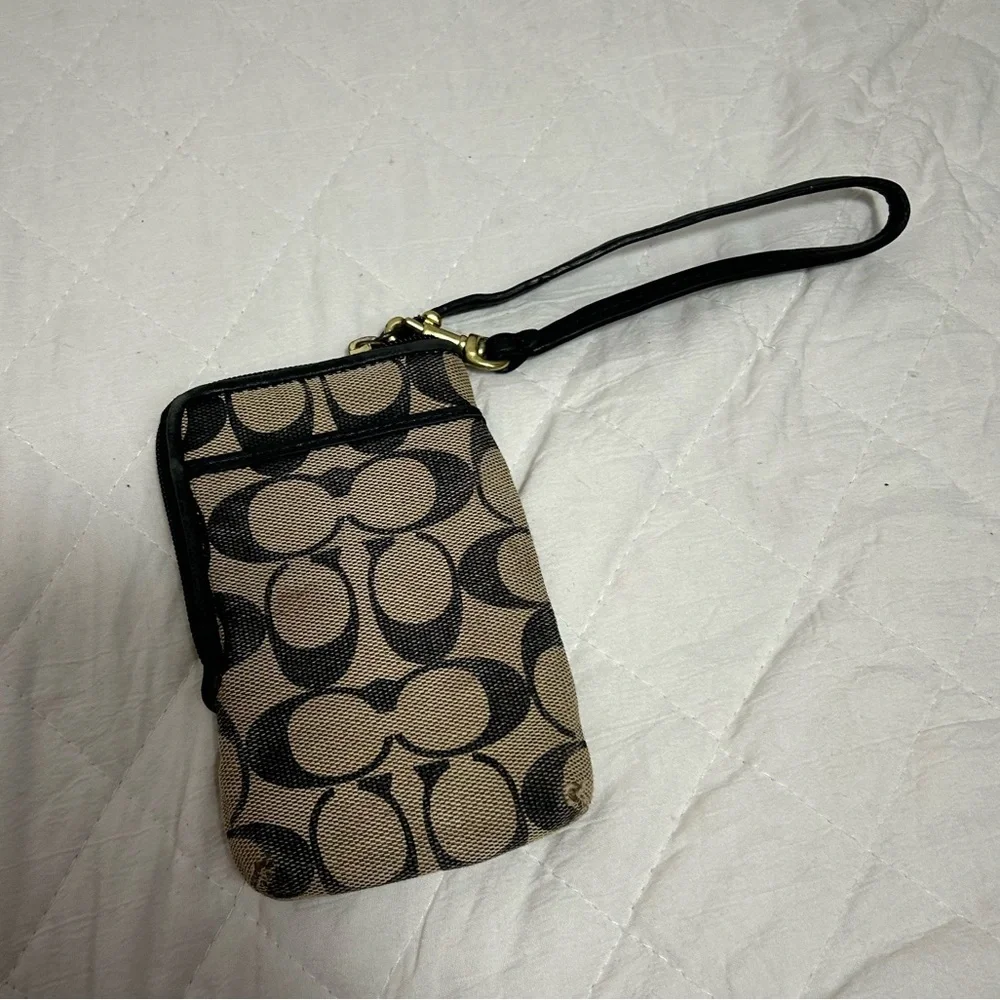 Coach Black and Tan Signature Crossbody and Wristlet